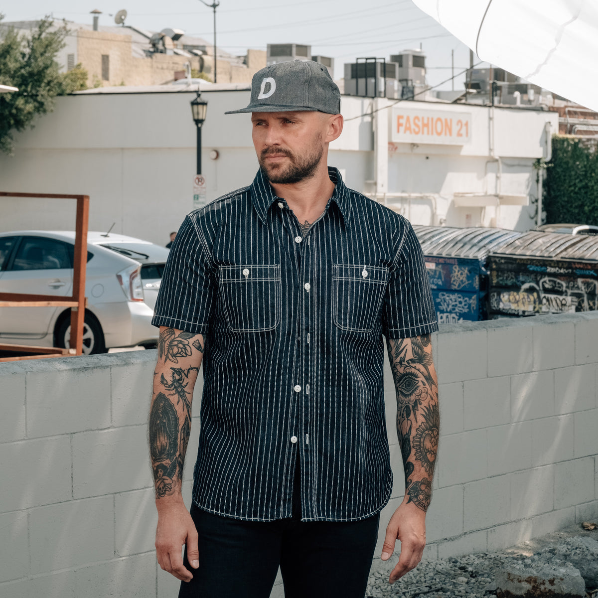 The Flat Head FN-SDK-702S 10oz Denim Wabash Short Sleeve Work Shirt FINAL SALE