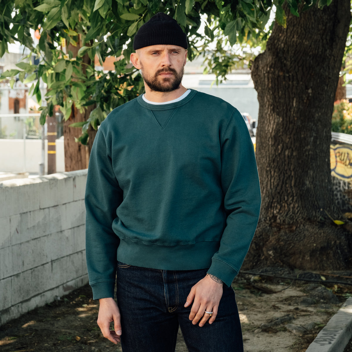 Snake Oil Provisions French Terry Loopback Crewneck Emerald FINAL SALE
