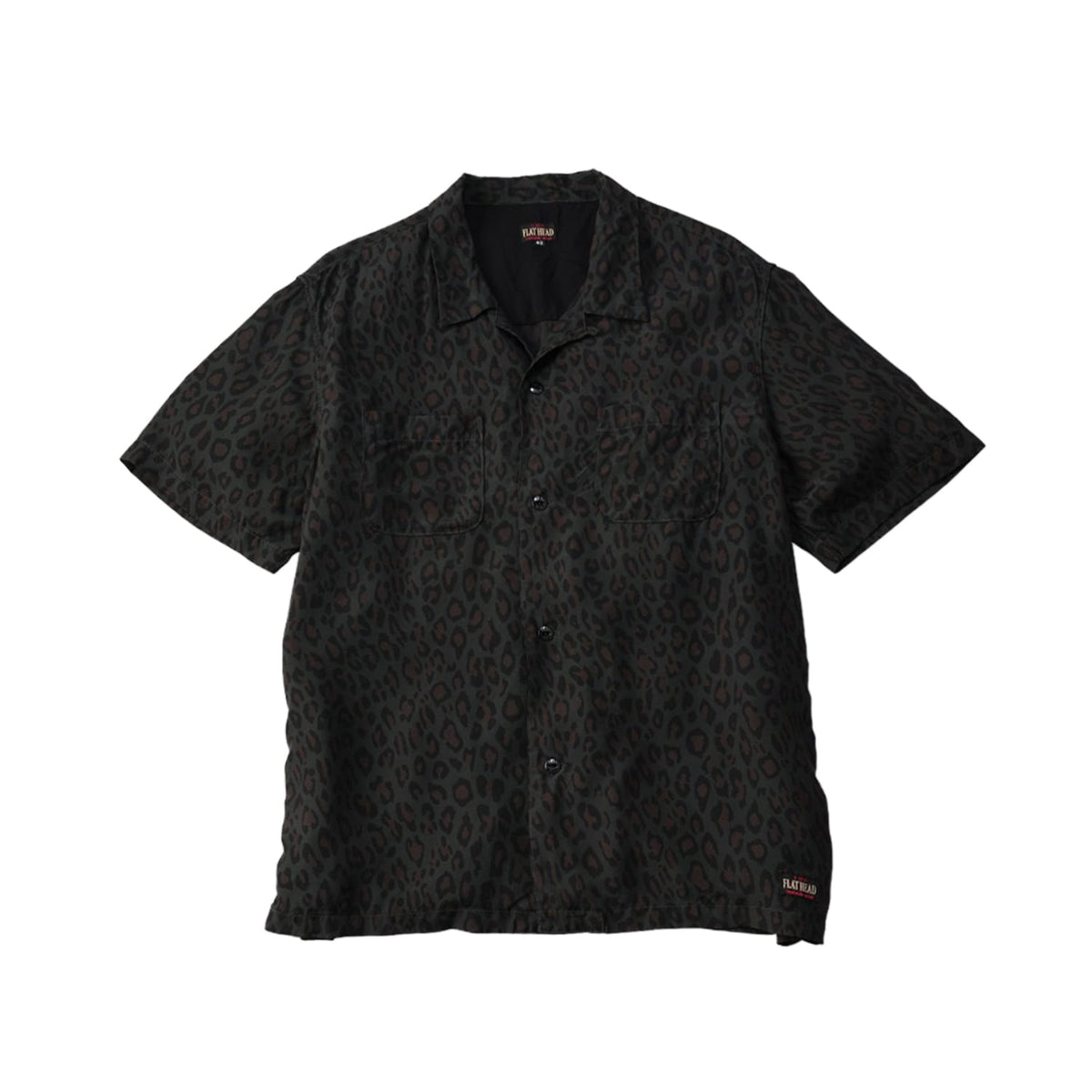 The Flat Head FN-SRO-009S Short Sleeve Leopard Shirt Black