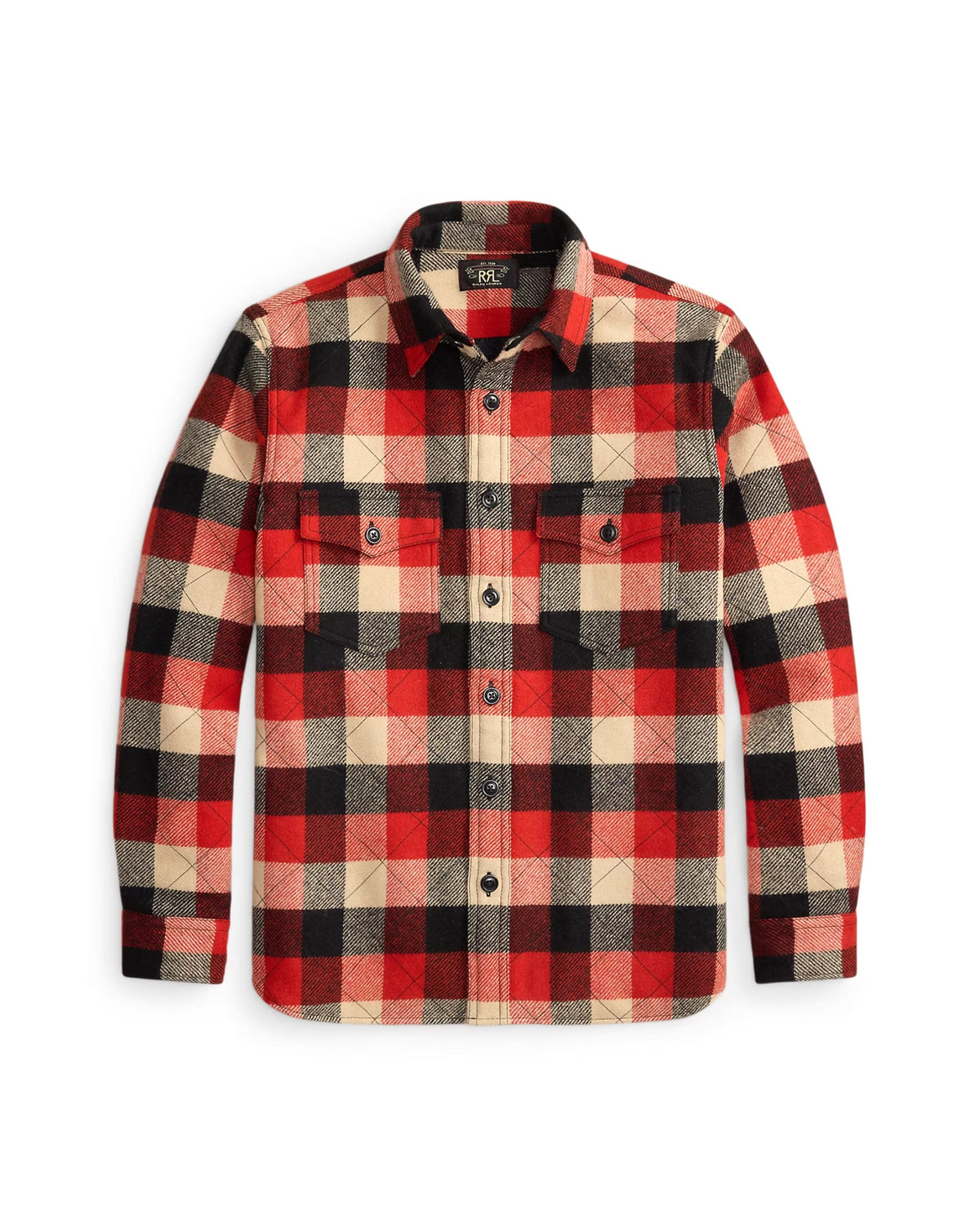 RRL Quilted Plaid Wool Overshirt Red/ Black