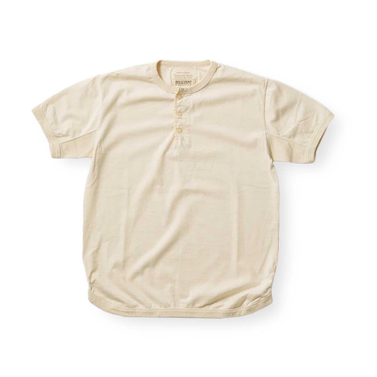 Full Count Flat Seam Heavyweight Short Sleeve Henley T-Shirt Ecru