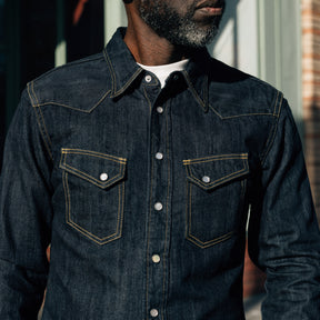 The Flat Head FN-SDW-001L 10oz Denim Western Shirt Blue
