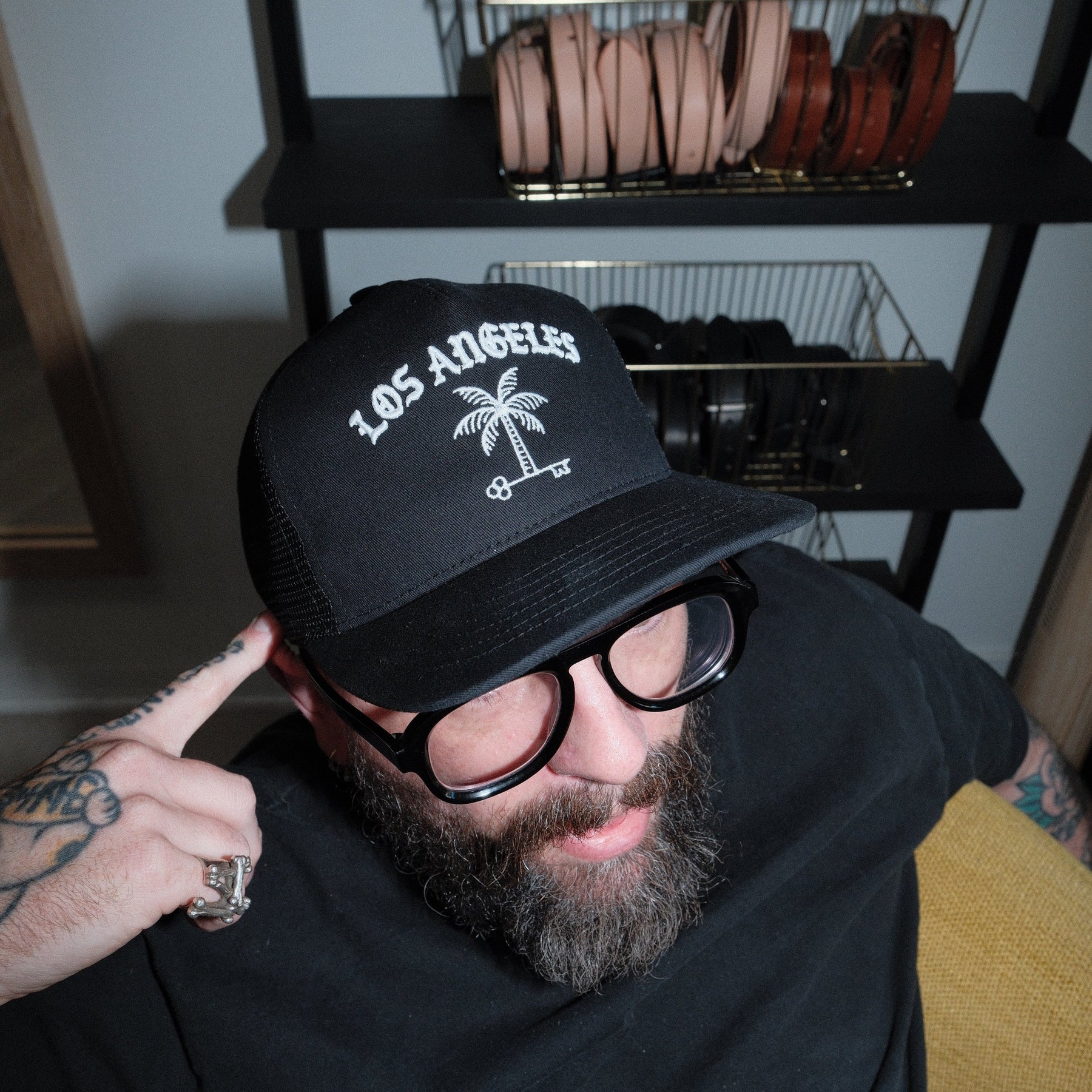Snake Oil Provisions Los Angeles Palm Key Trucker Hat Black