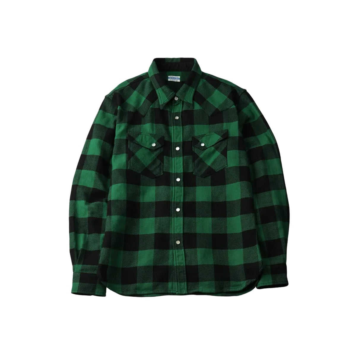 The Flat Head FN-SNW-101L Block Check Flannel Western Shirt Green x Black FINAL SALE