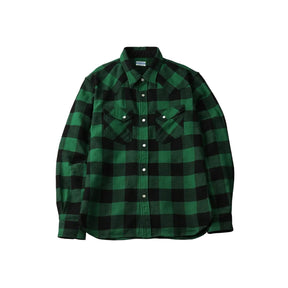 The Flat Head FN-SNW-101L Block Check Flannel Western Shirt Green x Black FINAL SALE