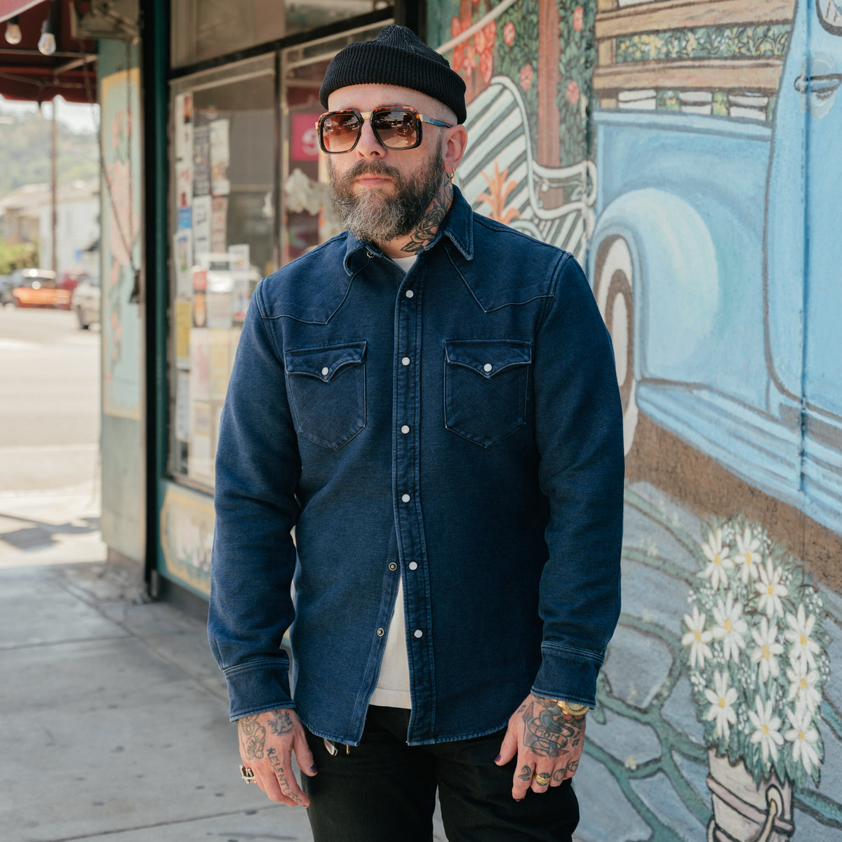 RRL Brushed Chamois Buffalo Western Overshirt Indigo FINAL SALE