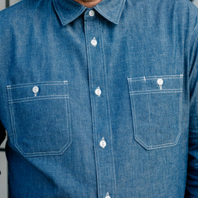 Momotaro Triple Stitch Long Sleeve Chambray Shirt Indigo