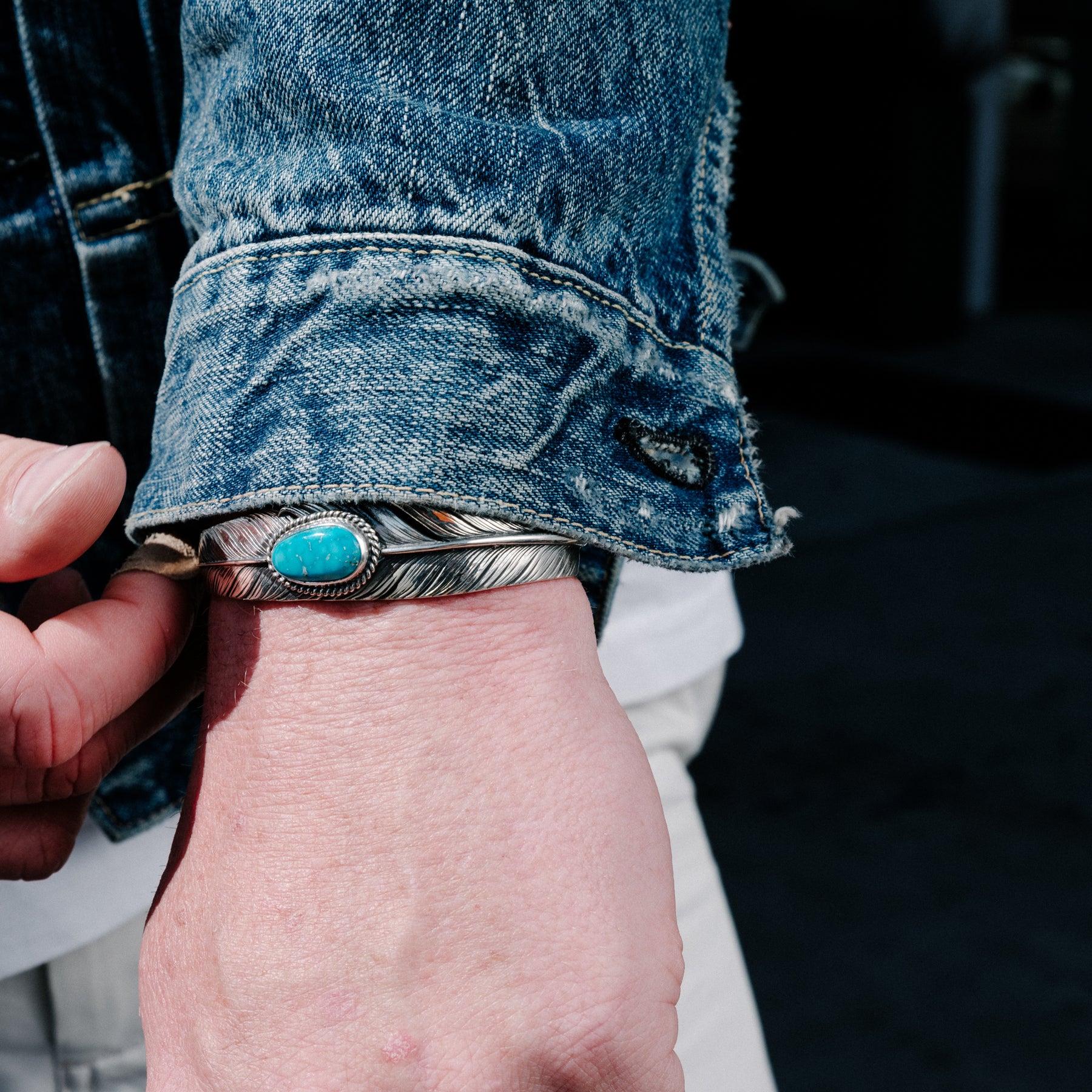 Mt. Hill Silver Sterling Silver Slim Feather Cuff Royston Turquoise