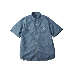The Flat Head FN-SCK-010S Chambray Short Sleeve Work Shirt Blue