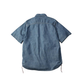 The Flat Head FN-SCK-010S Chambray Short Sleeve Work Shirt Blue