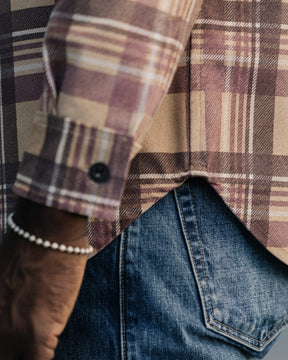Full Count FL-4000 Suede Leather Check Work Shirt Beige FINAL SALE