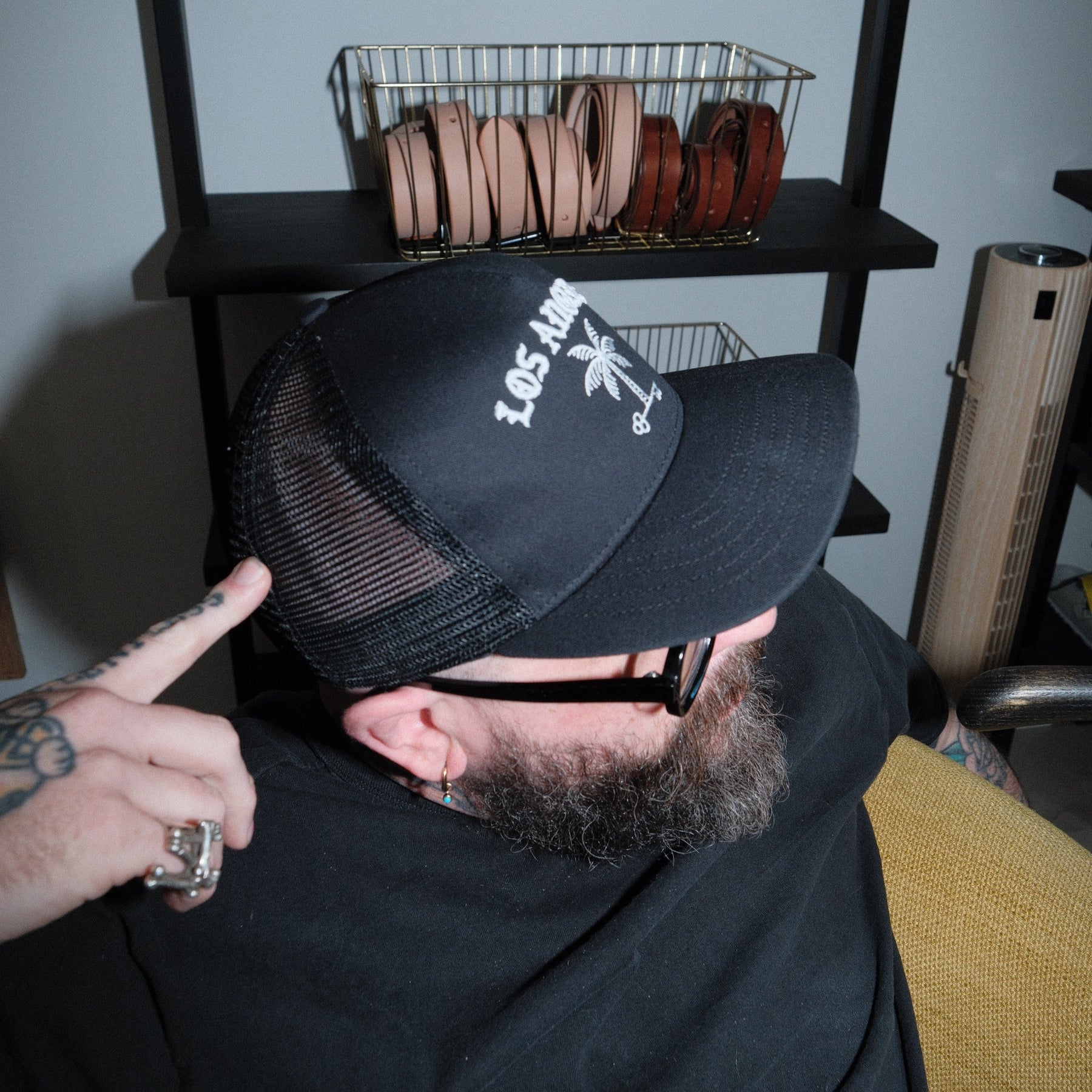 Snake Oil Provisions Los Angeles Palm Key Trucker Hat Black