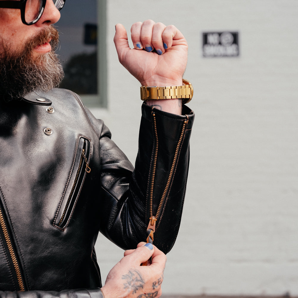 Double Helix Deviant Horsehide Motorcycle Jacket Teacore Black