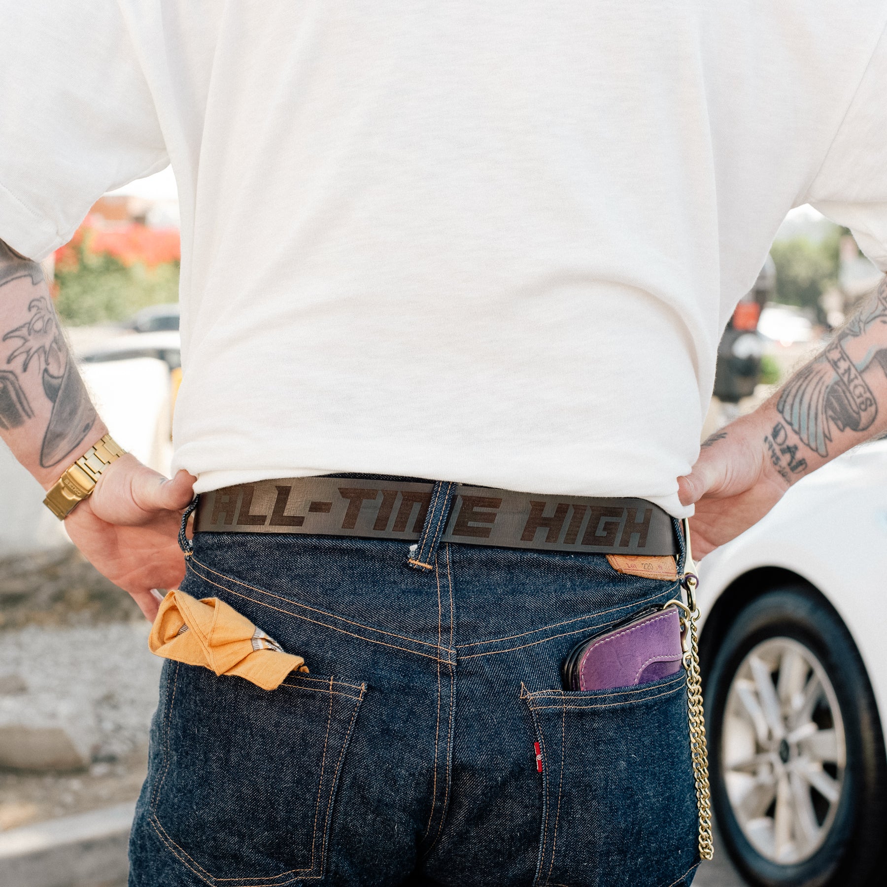 All-Time High Monterey Laser Engraved Leather Belt Dark Brown FINAL SALE