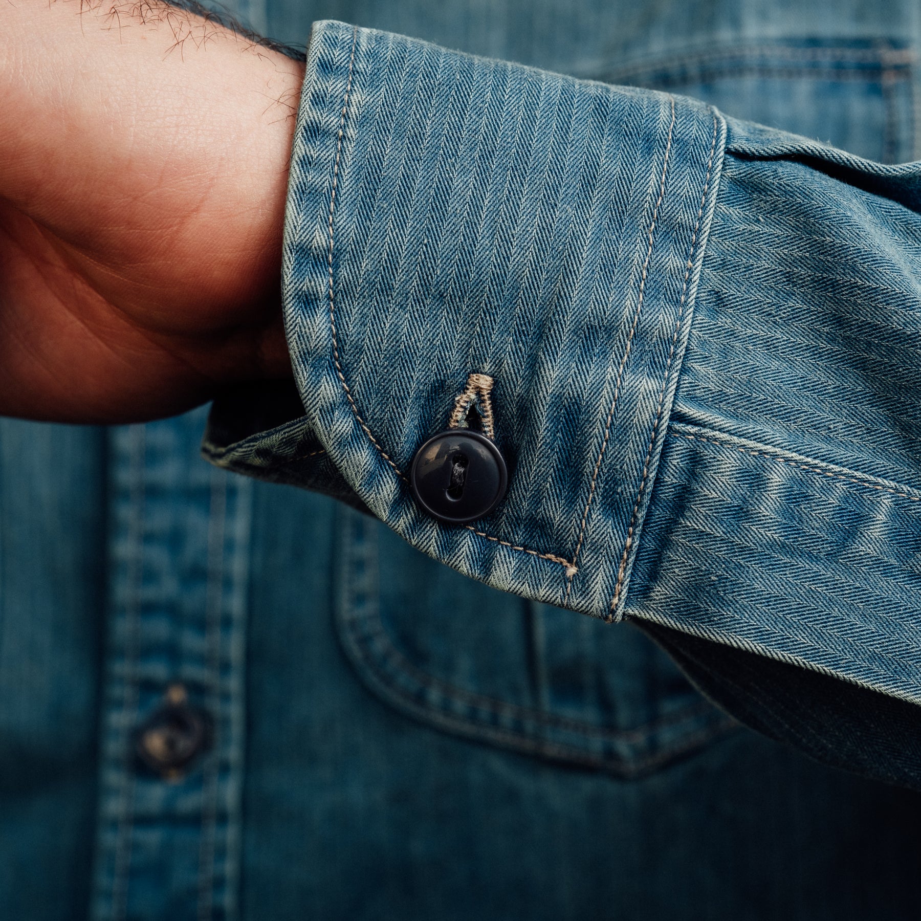 RRL Herringbone Twill Work Shirt Faded Indigo