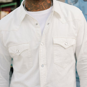 The Flat Head FN-SCW-003L Chambray Western Shirt White FINAL SALE