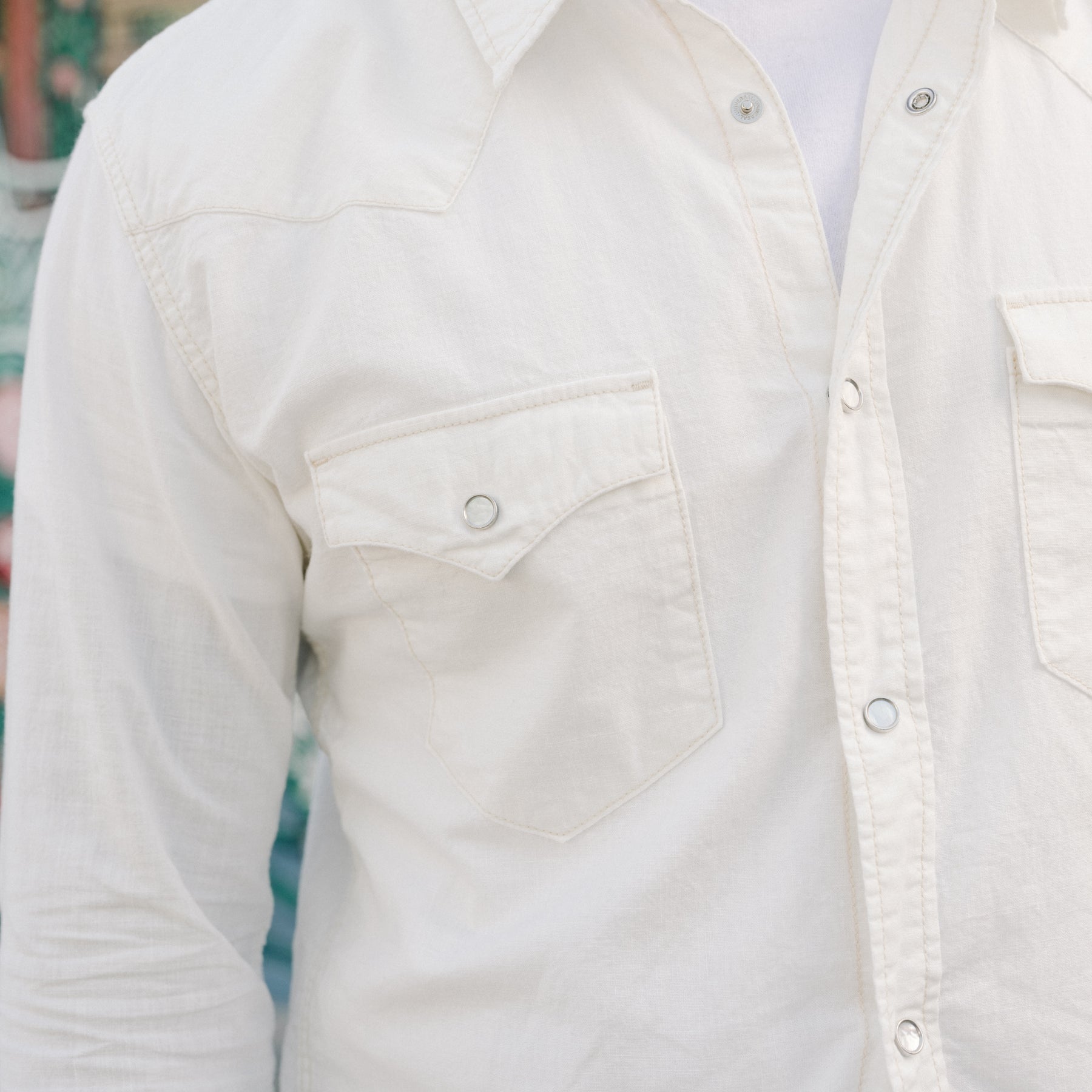 The Flat Head FN-SCW-003L Chambray Western Shirt White FINAL SALE