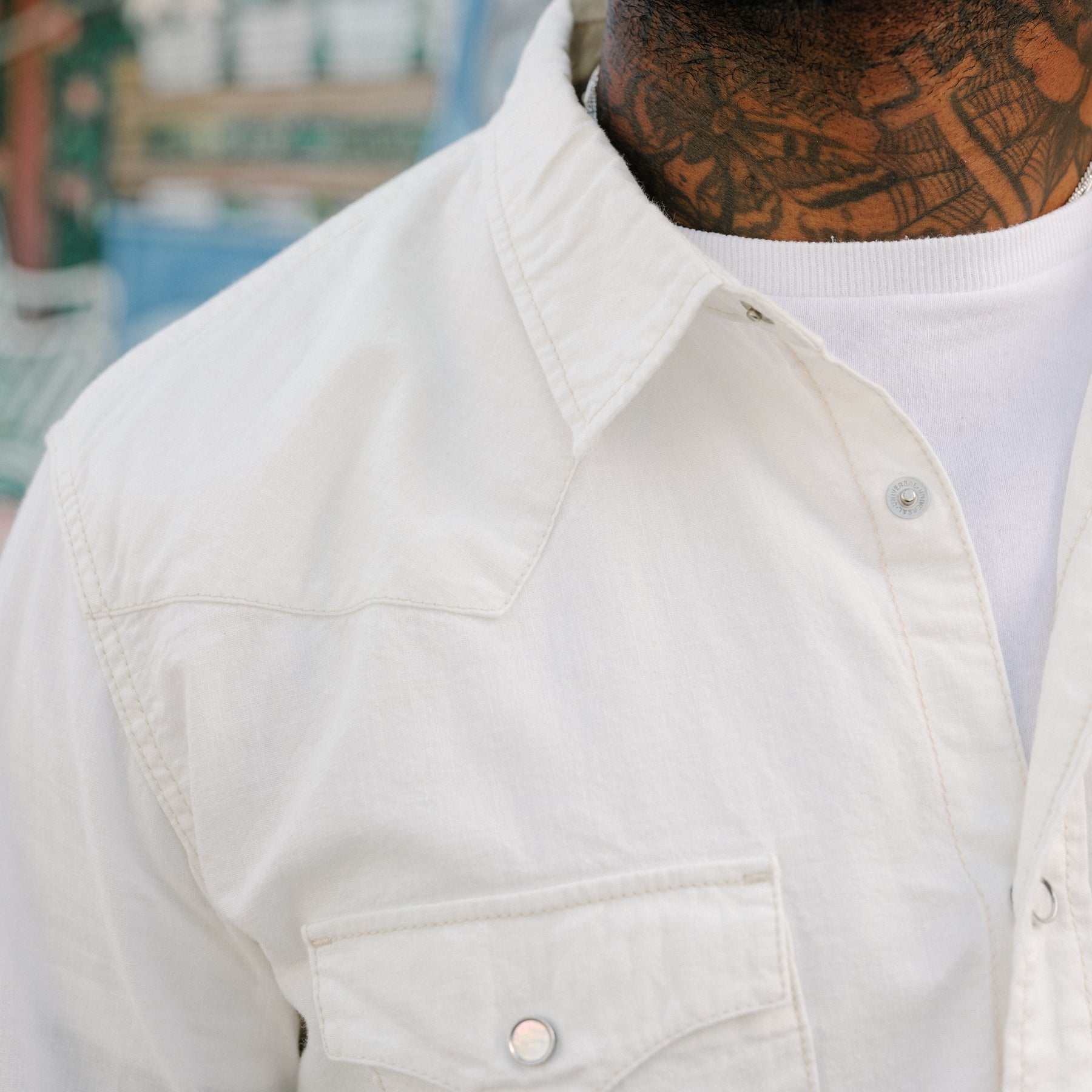 The Flat Head FN-SCW-003L Chambray Western Shirt White FINAL SALE