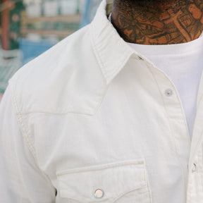 The Flat Head FN-SCW-003L Chambray Western Shirt White FINAL SALE