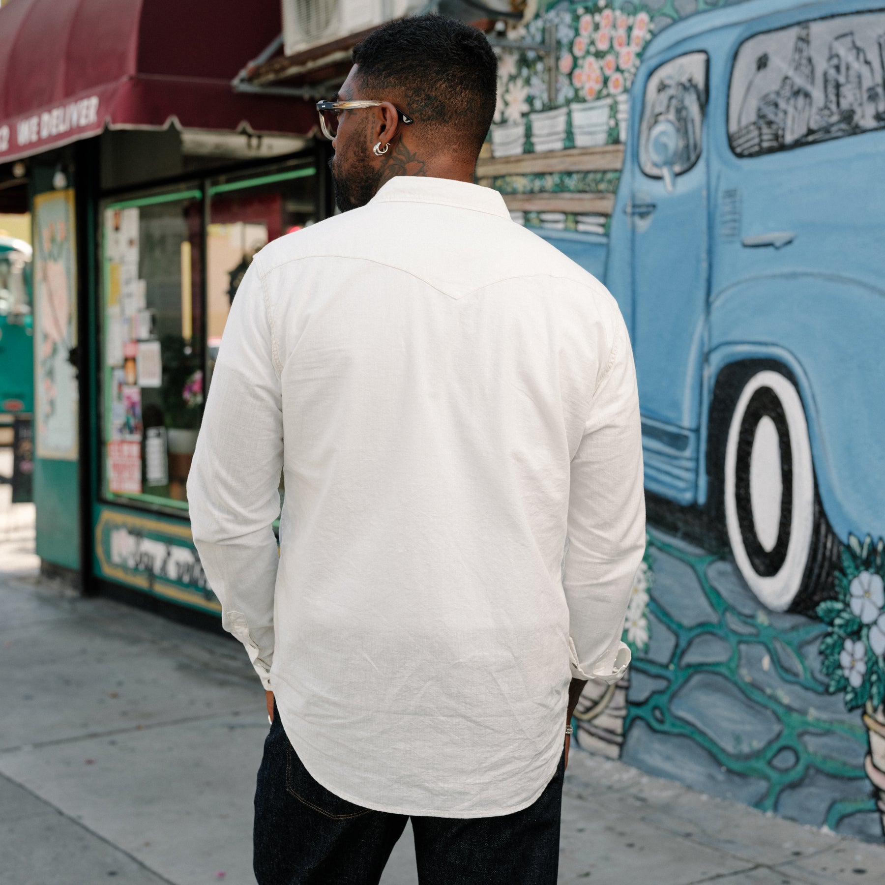 The Flat Head FN-SCW-003L Chambray Western Shirt White FINAL SALE