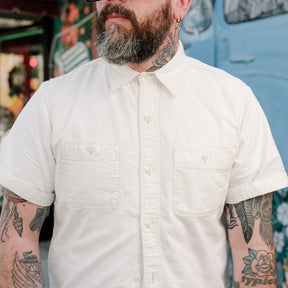 The Flat Head FN-SCK-010S Chambray Short-Sleeve Work Shirt White