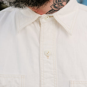 The Flat Head FN-SCK-010S Chambray Short-Sleeve Work Shirt White