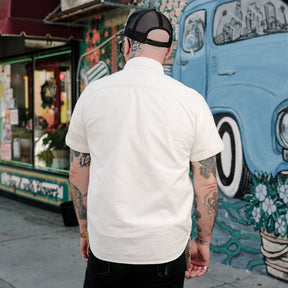 The Flat Head FN-SCK-010S Chambray Short-Sleeve Work Shirt White
