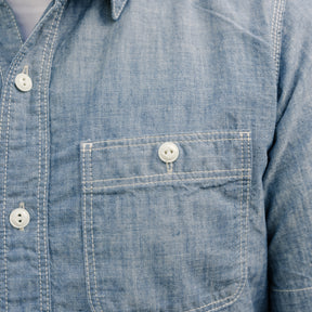 The Flat Head FN-SCK-010S Chambray Short Sleeve Work Shirt Blue