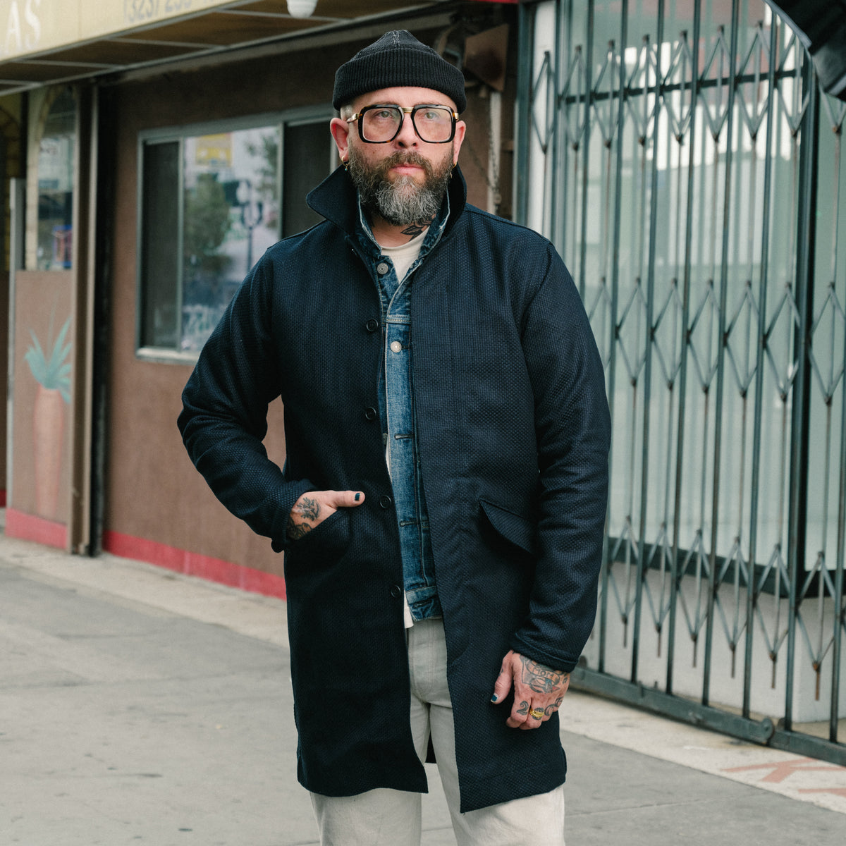 Rouge Territory x Snake Oil Provisions Sashiko Trench Coat FINAL SALE Indigo