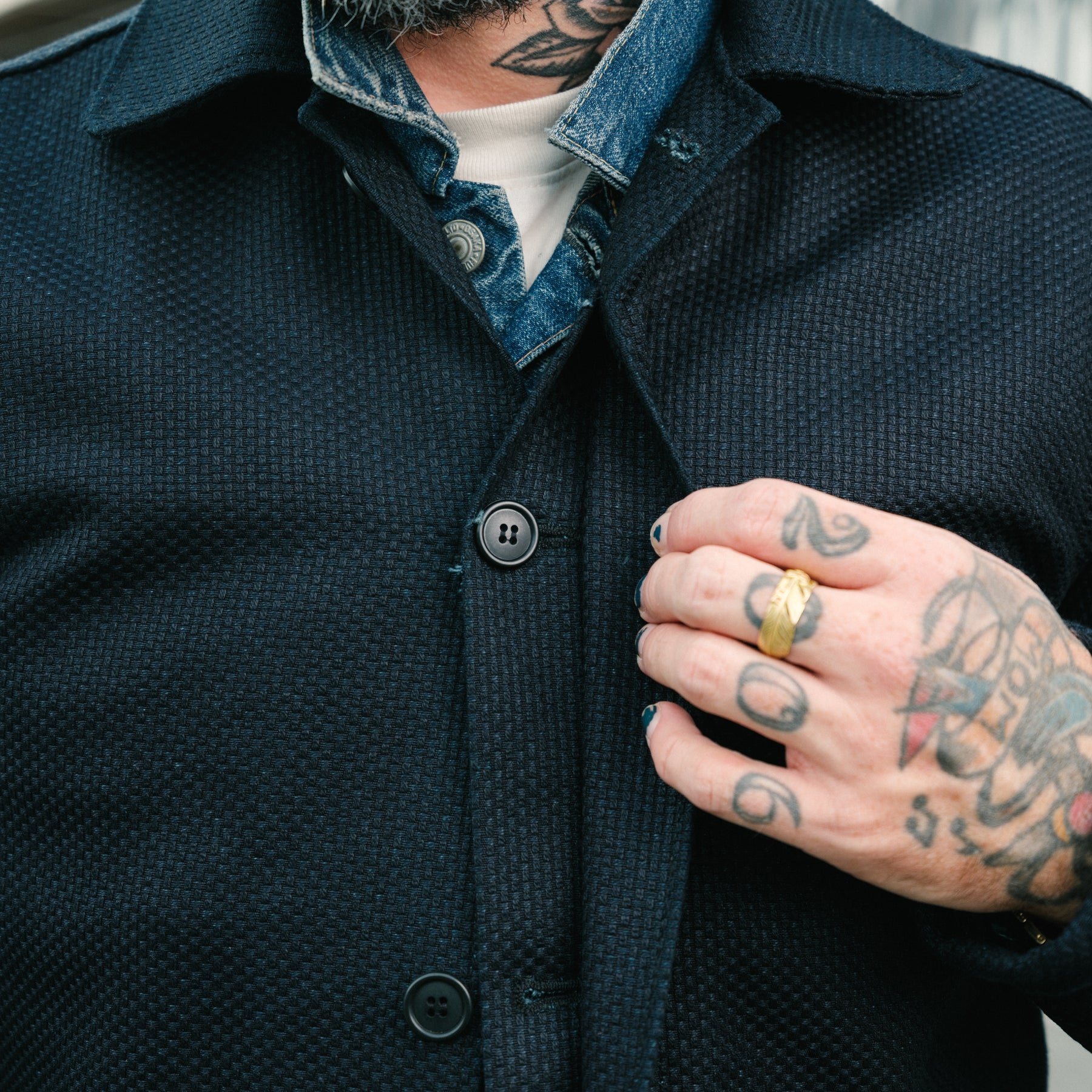 Rouge Territory x Snake Oil Provisions Sashiko Trench Coat FINAL SALE Indigo
