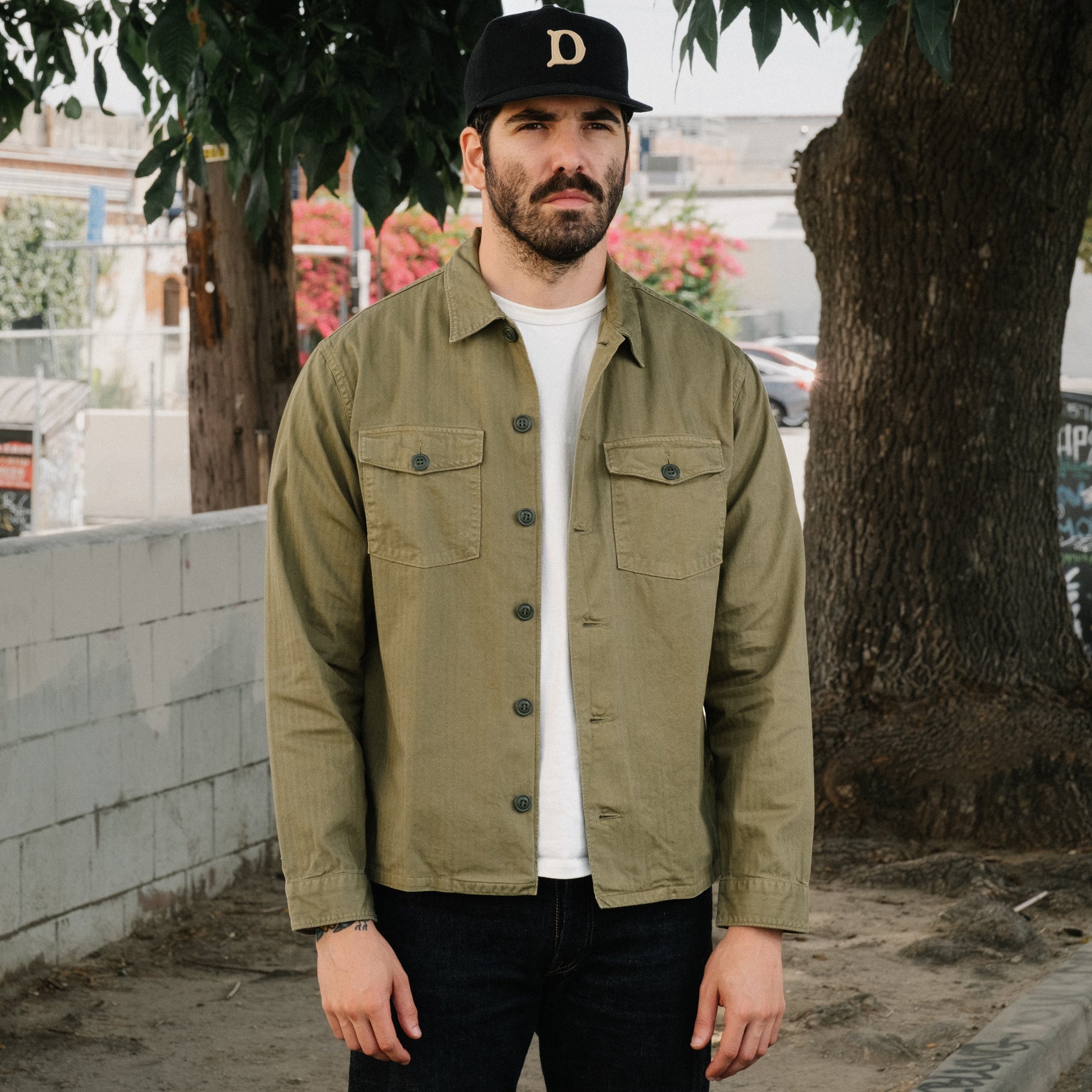 RRL Herringbone Twill Shirt Military Olive
