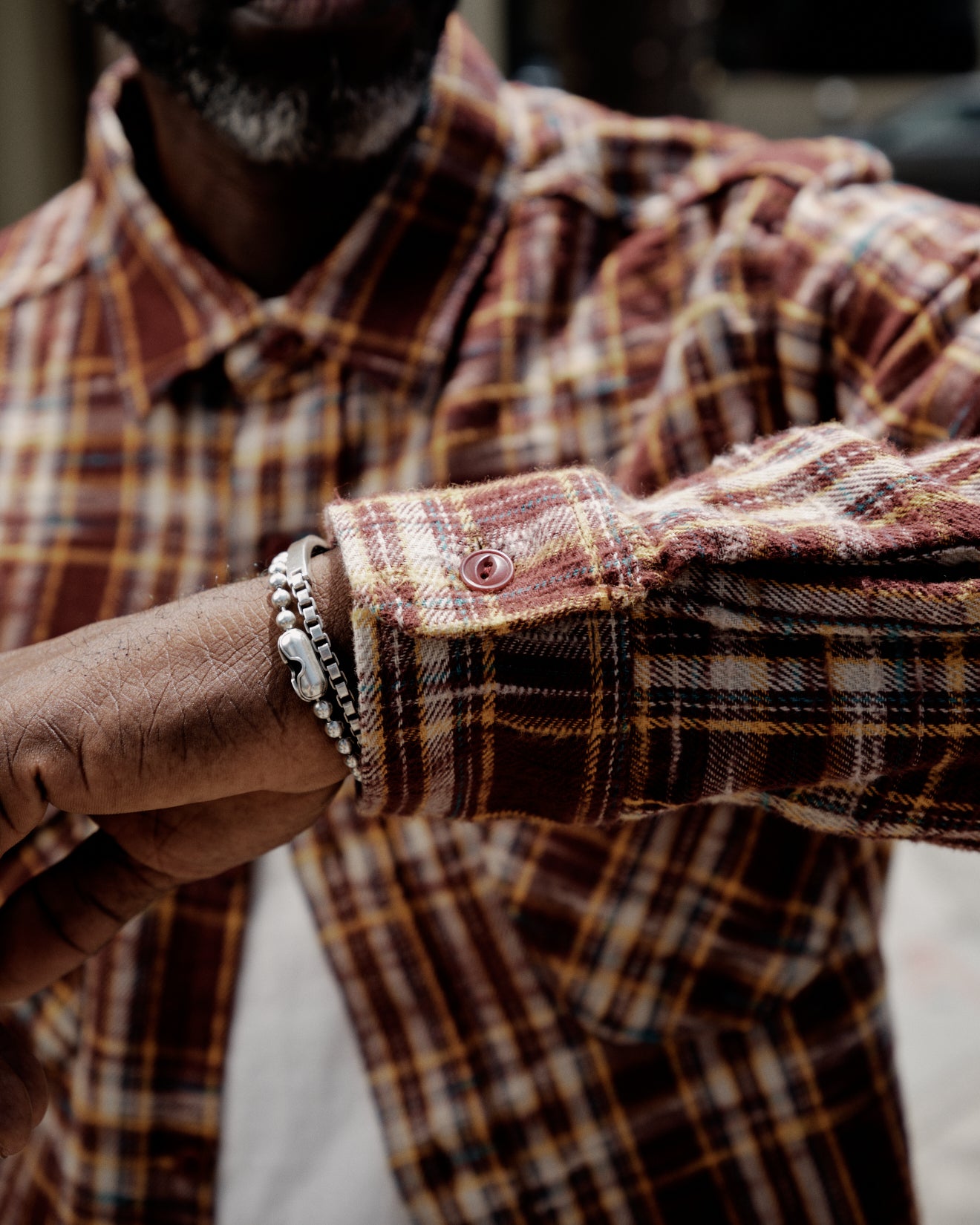 UES 502655 Slubby Flannel Shirt Brown