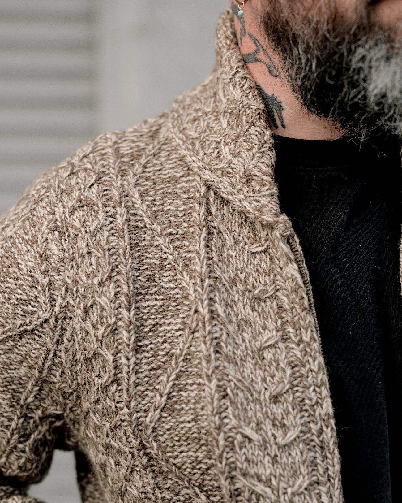 RRL Cable-Wool Full-Zip Sweater Brown/ Cream Marl