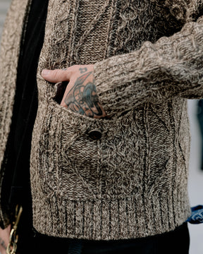 RRL Cable-Wool Full-Zip Sweater Brown/ Cream Marl