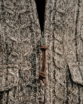 RRL Cable-Wool Full-Zip Sweater Brown/ Cream Marl
