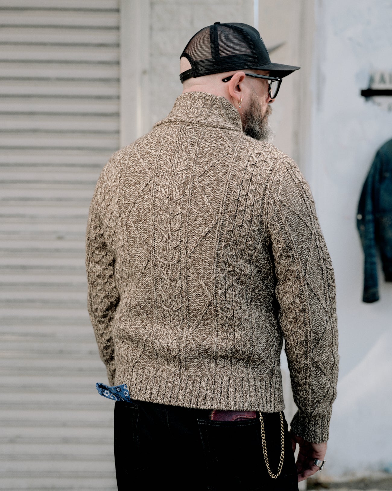 RRL Cable-Wool Full-Zip Sweater Brown/ Cream Marl