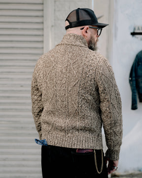 RRL Cable-Wool Full-Zip Sweater Brown/ Cream Marl
