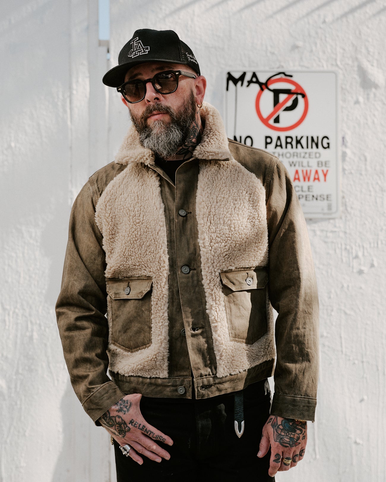 RRL Fleece-Panel Denim Trucker Jacket Distressed Brown