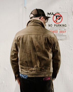 RRL Fleece-Panel Denim Trucker Jacket Distressed Brown