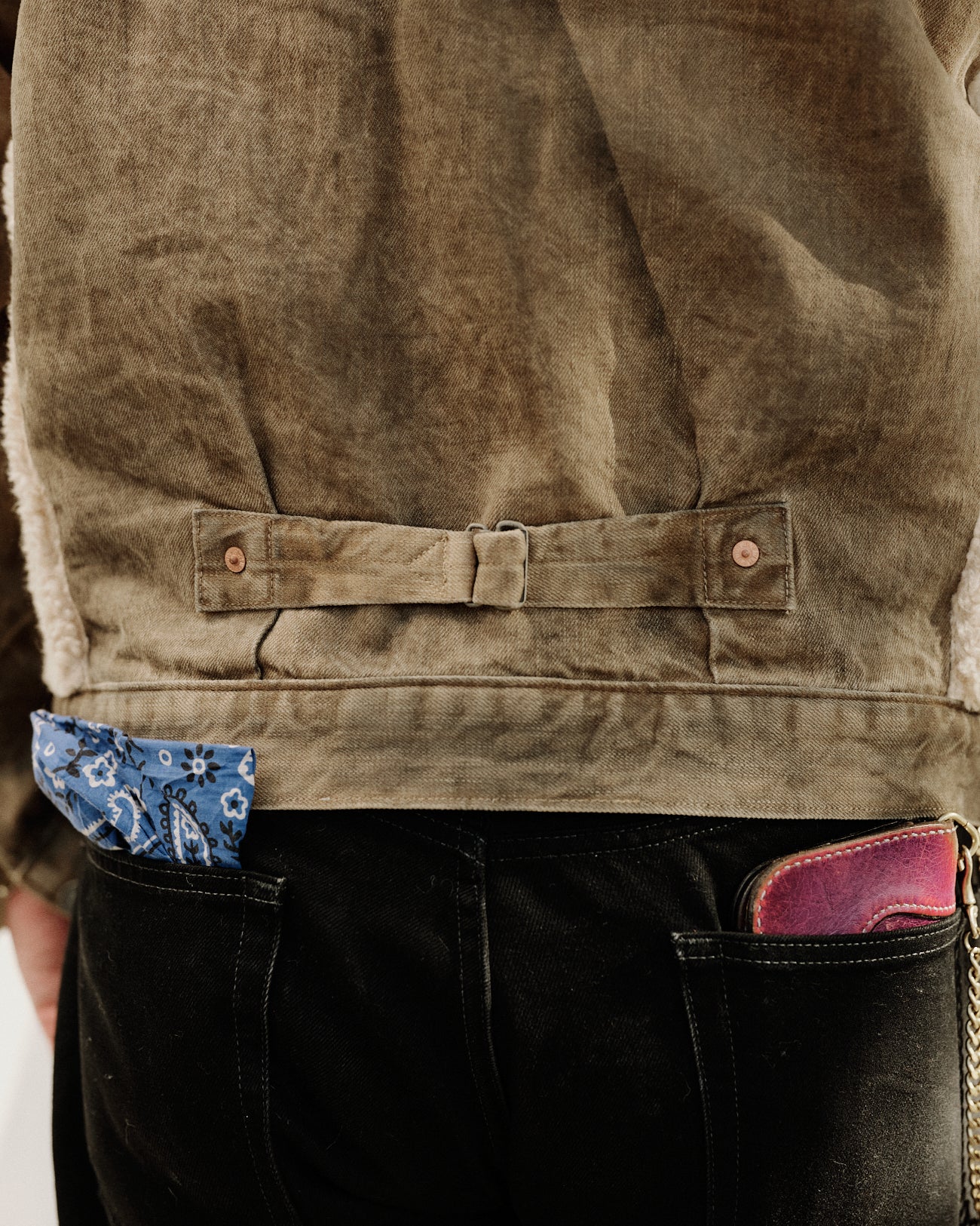 RRL Fleece-Panel Denim Trucker Jacket Distressed Brown