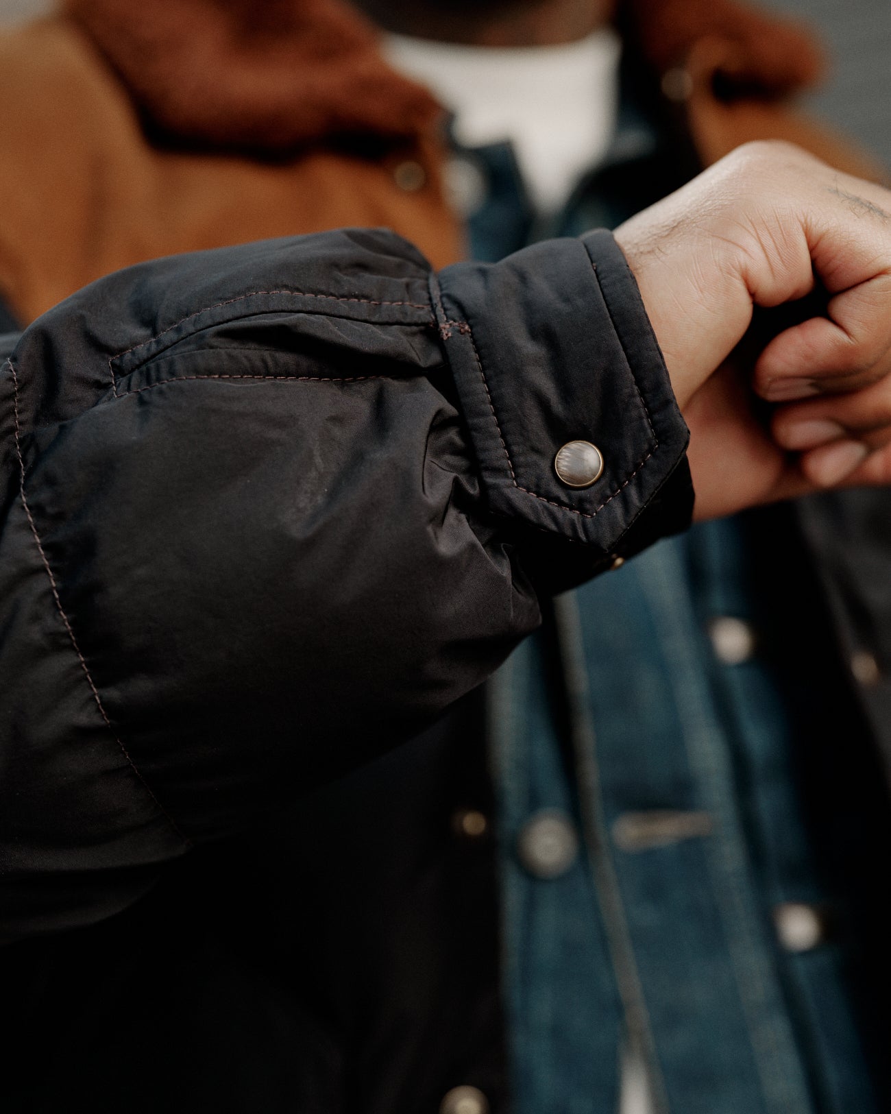 RRL Quilted Shearling-Collar Jacket Onyx