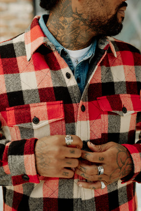 RRL Quilted Plaid Wool Overshirt Red/ Black