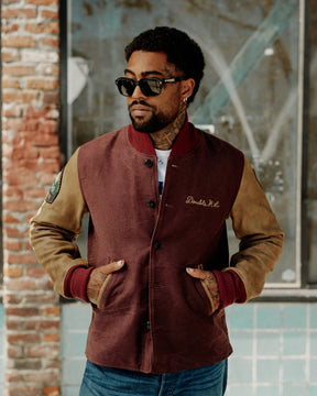 RRL Leather Sleeve Baseball Jacket Vintage Burgundy