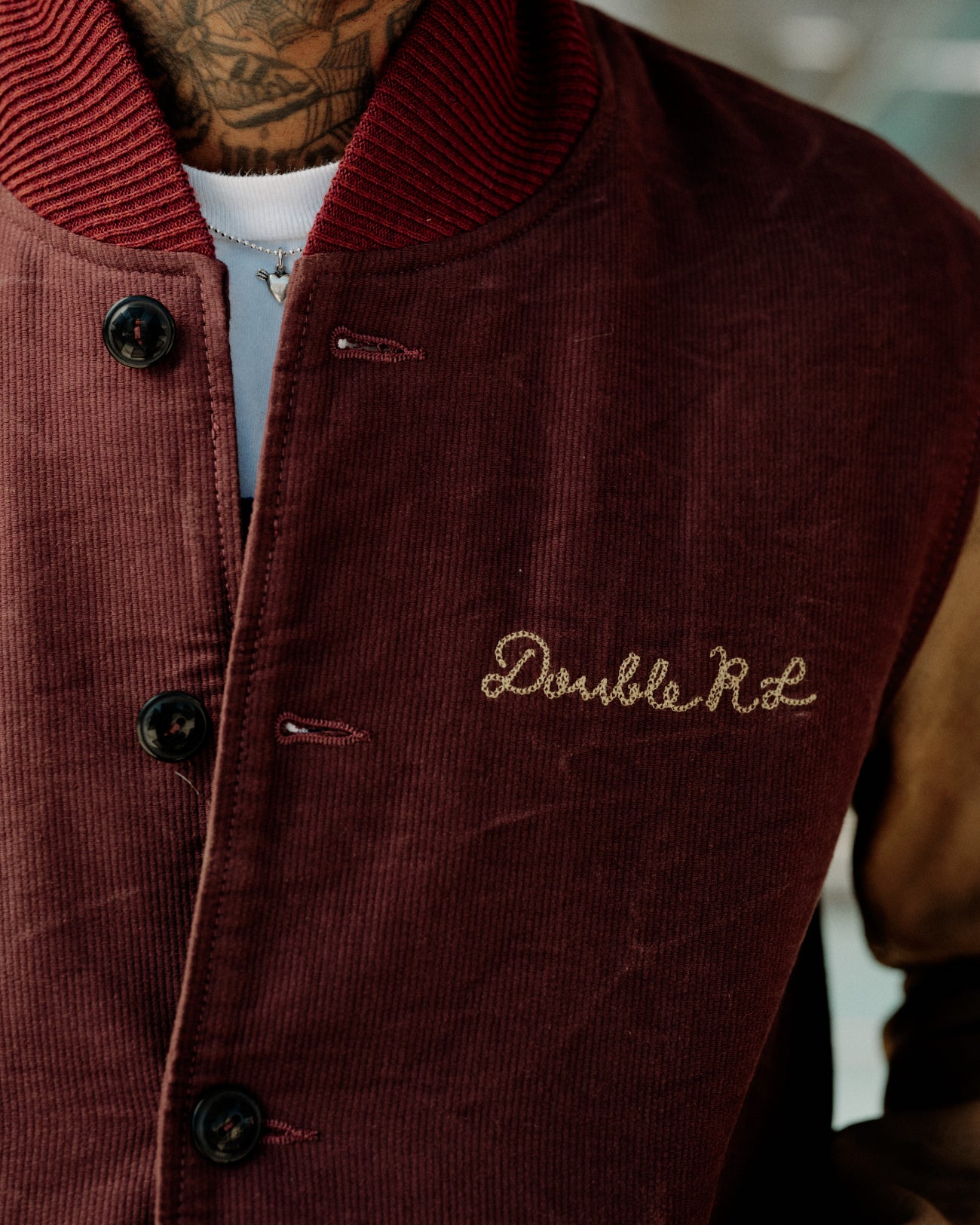 RRL Leather Sleeve Baseball Jacket Vintage Burgundy