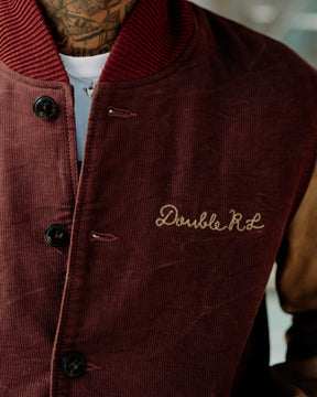 RRL Leather Sleeve Baseball Jacket Vintage Burgundy