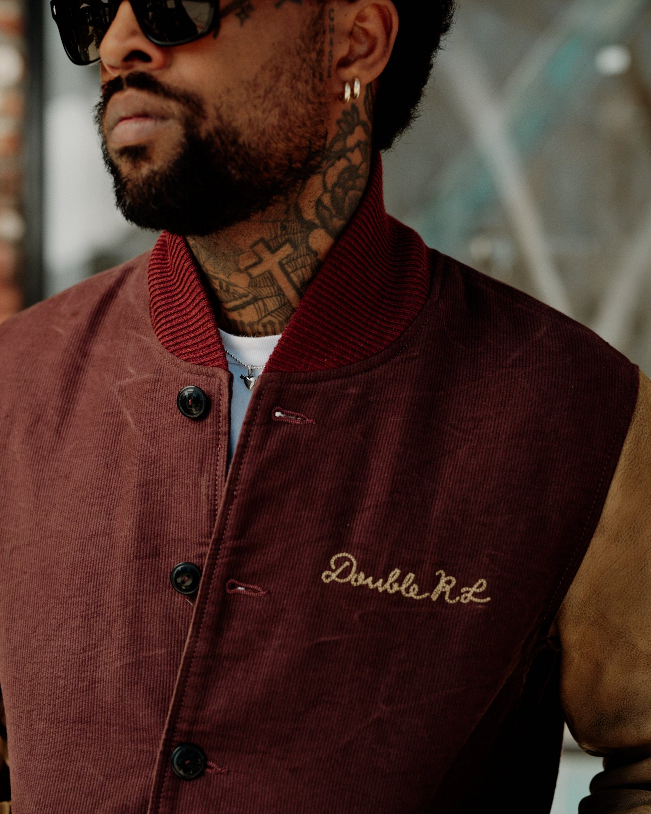 RRL Leather Sleeve Baseball Jacket Vintage Burgundy