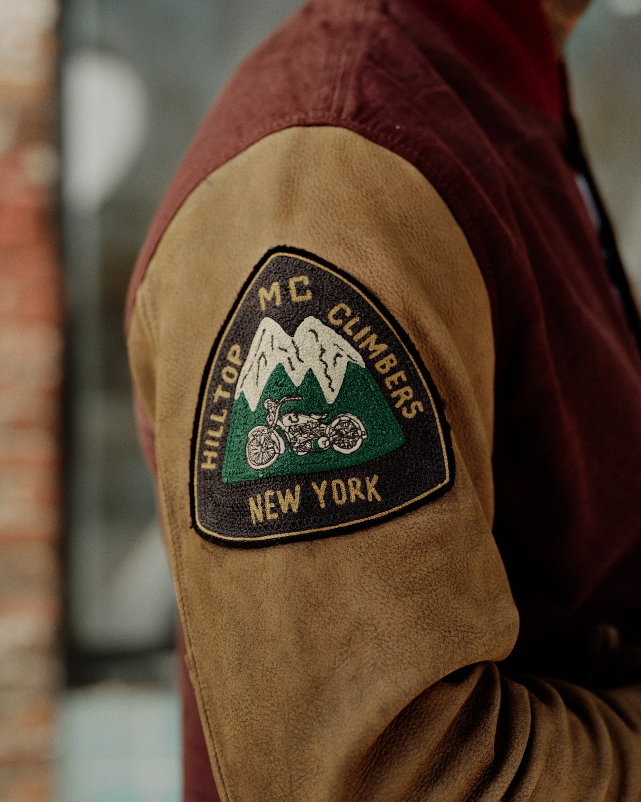 RRL Leather Sleeve Baseball Jacket Vintage Burgundy