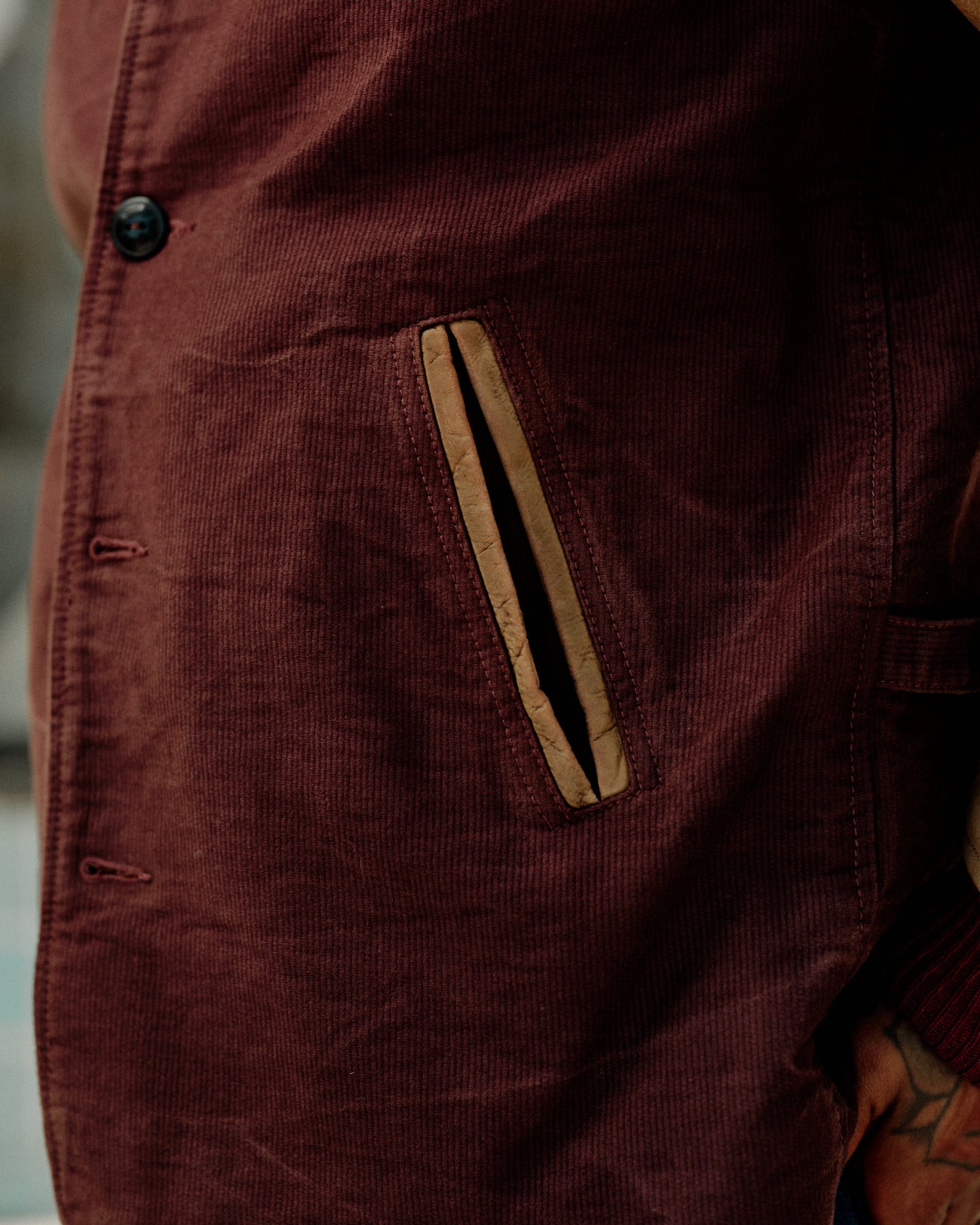 RRL Leather Sleeve Baseball Jacket Vintage Burgundy