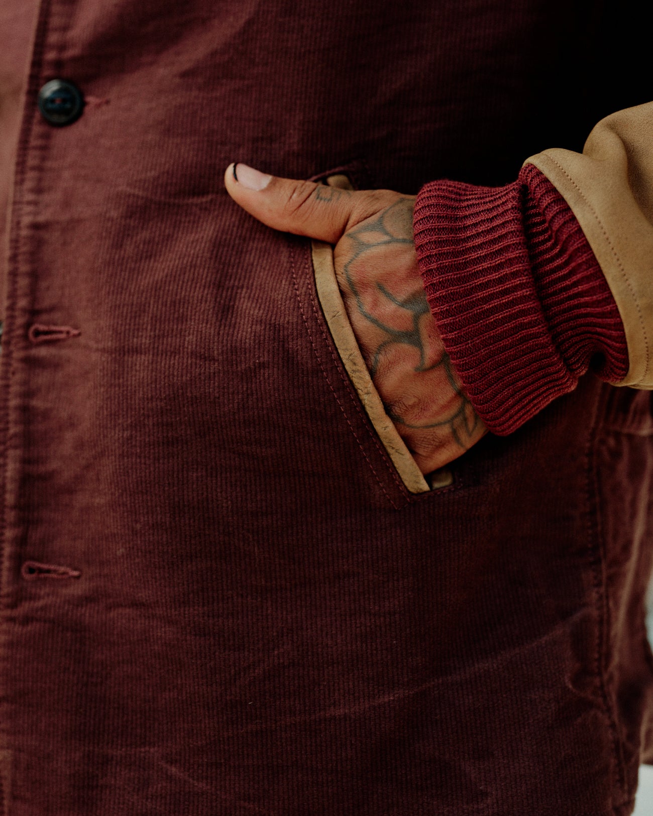 RRL Leather Sleeve Baseball Jacket Vintage Burgundy