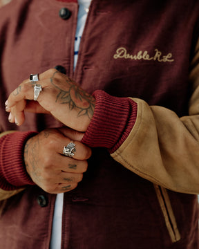 RRL Leather Sleeve Baseball Jacket Vintage Burgundy